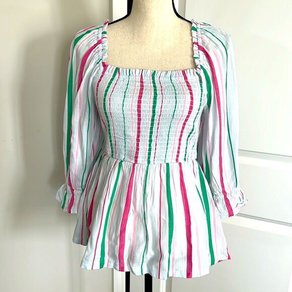 Crown and Ivy Pastel Smocked Baby Doll Top Size Small - Picture 1 of 5